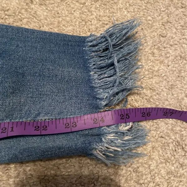 Free People Distressed Skinny Jeans Blue Frayed Fringe Hem Size 27‎ High Rise - Image 4