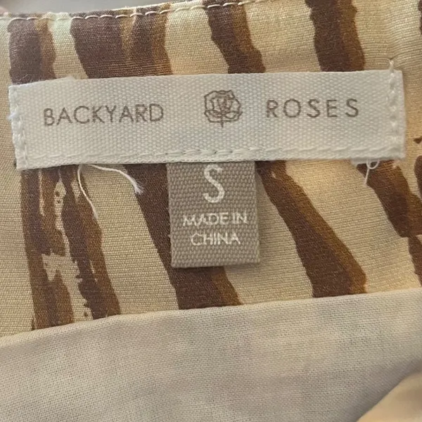 Backyard Roses Ryder Midi Dress Womens Tan‎ Brown Abstract Print Ruched Cinch S - Image 8