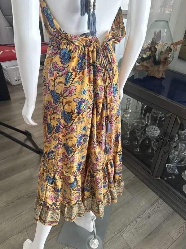 KHAN Floral Paisley Halter Maxi Dress with Tassel Detail Free Size - Image 6