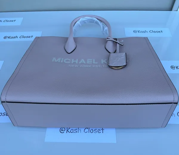 Michael Kors Mirella Medium Pebbled Leather Tote Bag - Powder Blush Multi - Image 6
