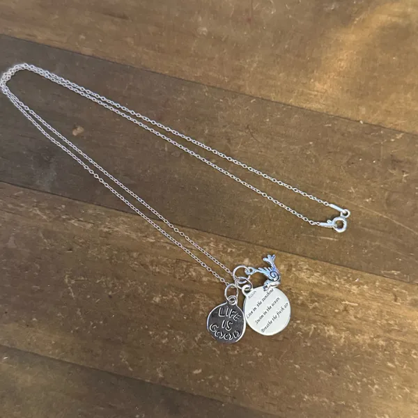 Life is Good 925 silver inspirational layered charm pendant necklace - Image 3