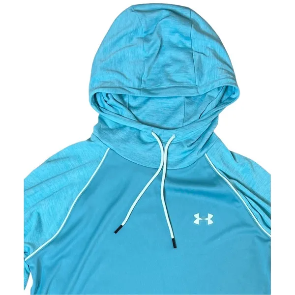 Under Armour Logo Velocity Heatgear Hooded Blue Pullover Top MEDIUM Sportswear‎ - Image 2