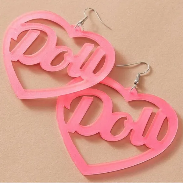 Foxy Glittery Pink “Doll” heart earrings - Image 3