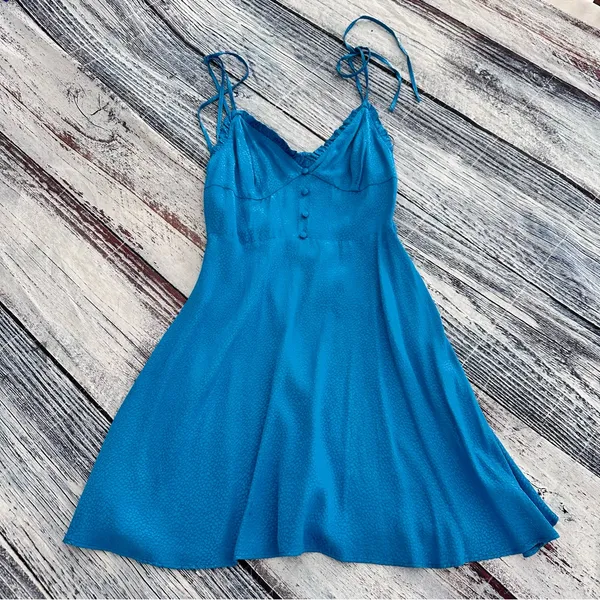 Zara Satin Tie Strap Mini Dress Blue Sleeveless Size Small - Image 3