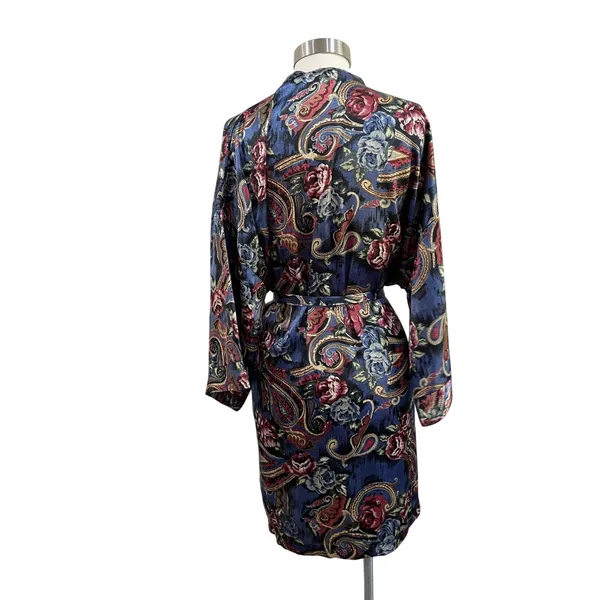 Source Unknown Vintage Satin Paisley Robe Nightgown Long Sleeve Lounge Wear‎ Size M - Image 4