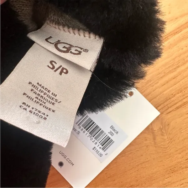 UGG Black Leather Fur-Trimmed Gloves - Image 3