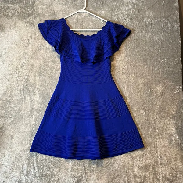 Eliza J Small Royal Blue Off Shoulder Ruffle Fit & Flare Cocktail Dress New - Image 2