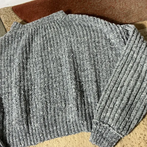 Free People On Your Side Cable Knit Sweater Womens XS Grey Cropped Pullover - Image 7