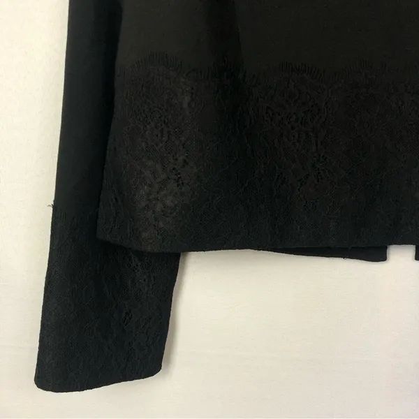 Tahari‎ Black Lace Hem Clasp Close Office Blazer 8 - Image 4