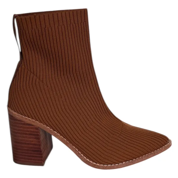 Steven By Steve Madden Nara Sock Booties Camel Brown 7.5‎ Stacked Block Heel - Image 6