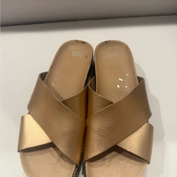 bp Metallic Gold Crisscross Platform Mules - Image 5