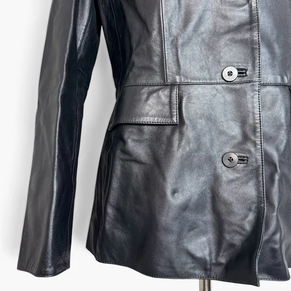 GAP Vintage Black Leather Blazer Jacket Coat Size M Matrix Minimalist Y2K 90s - Image 2