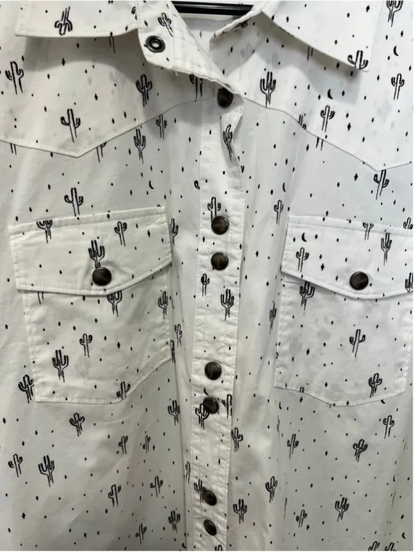 Shyanne White Cactus Print Western Snap Button Long Sleeve Shirt - Image 4