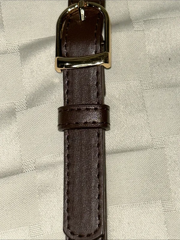 Brown Leather Crossbody Strap with Gold Hardware - Image 5
