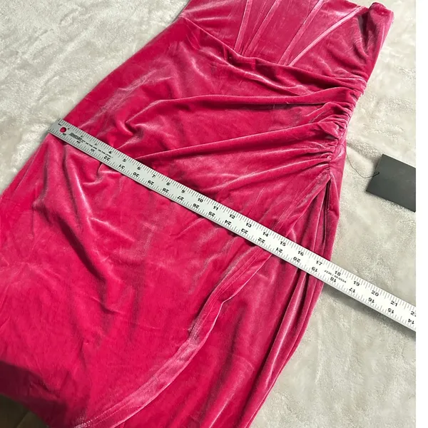 Lulus Knee Length Dress Women's Small Pink Velvet Strapless Bodice Tulip - Image 11