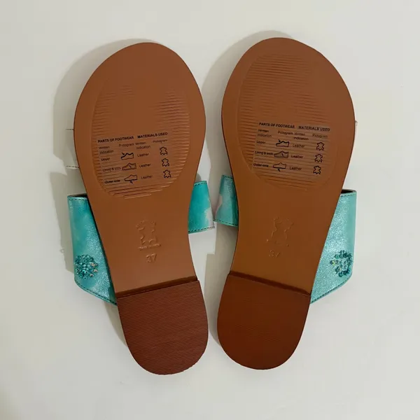 NEW Anthropologie JASPER & JEERA Painted Leather Slide Sandals Brown Gold 37 - Image 7