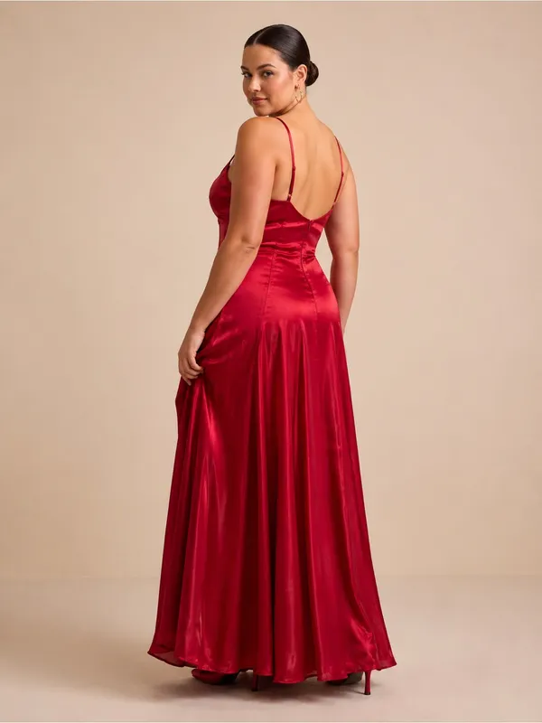 Lulu’s Berry Red Organza Pleated Drop Waist Maxi Dress XL - Image 4