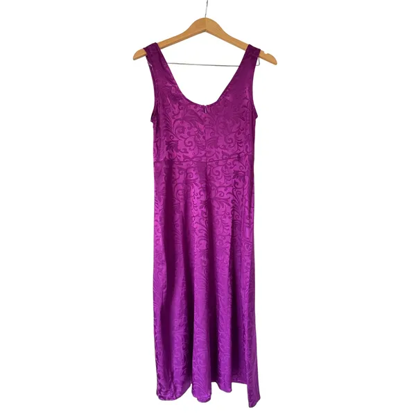 Connected‎ Apparel Purple Damask Jacquard V-Neck Midi Dress Size 4 NEW - Image 3