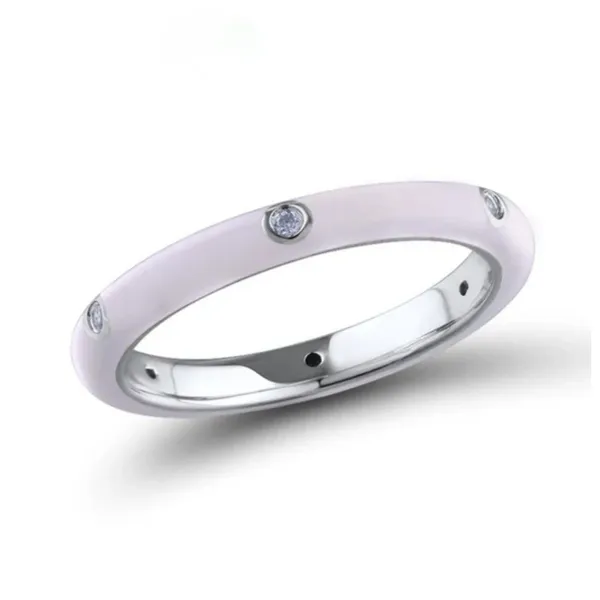 NEW Women's White Ceramic Pave Diamond Sterling Silver Band Ring, Size 7‎ - Image 2