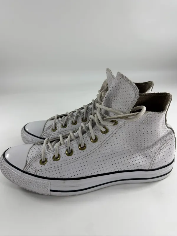 Converse Chuck Taylor All Star White Perforated Leather Hi Top Sneakers W 10 Est - Image 3