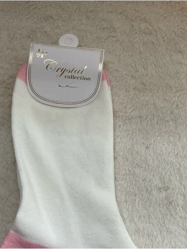 Cropped White & Pink Floral Crew Socks - Image 2