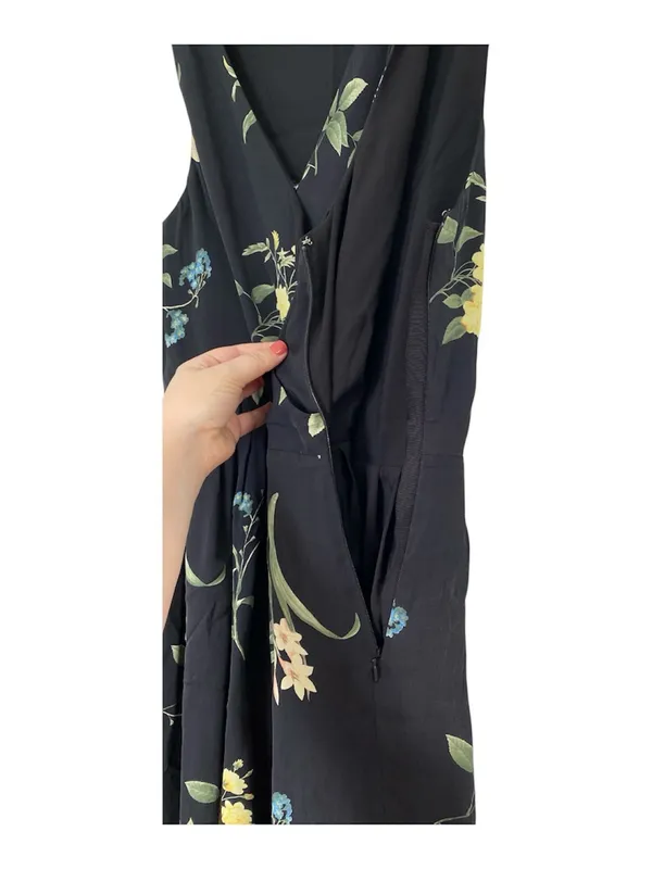 Joie Floral Mini Dress V Neck Black Sleeveless Silk Dress Size Medium - Image 6