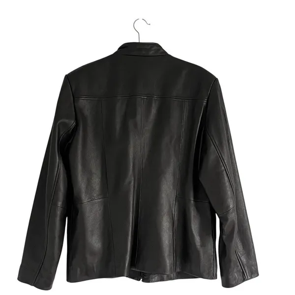 N.Y.D.A Leather Jacket Women Brown Soft Full Zip Modern Minimalist Moto Sz Large - Image 4