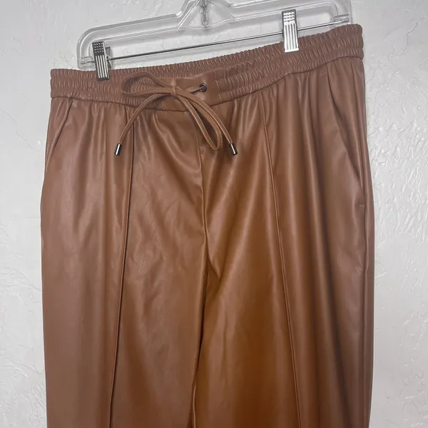 Nine West Brown Faux Leather Pull On Pant Size Large New MSRP $54 - Image 5