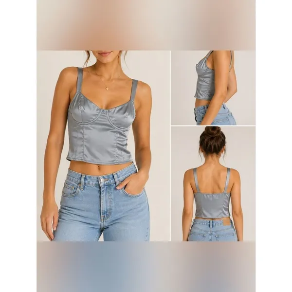 Peppermayo Women’s XS Silver Satin Corset Top Bustier Tank US 2 - Image 2
