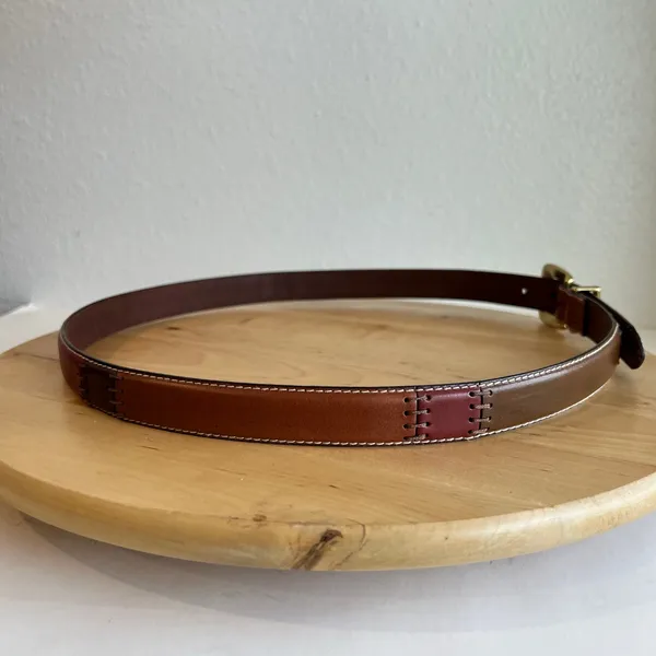 Fossil Tan Genuine Leather Patchwork Solid Brass Buckle Belt Size XL - Image 3
