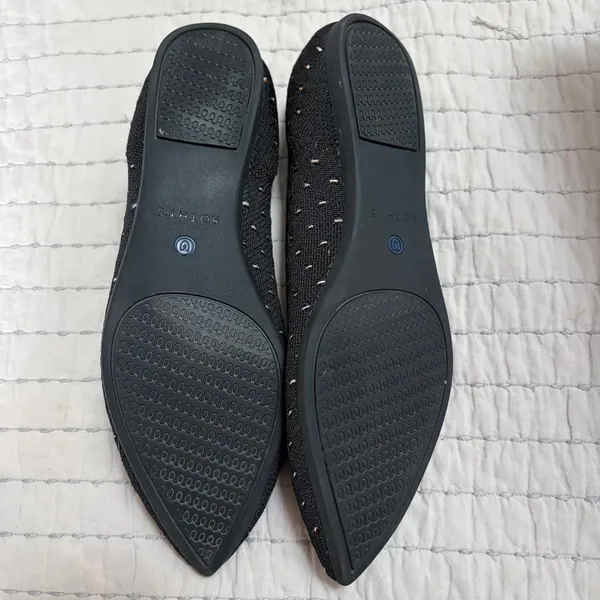 Rothys The Point Black White Micro Dot Pointed Toe Flats 9.5 Stripe Heel‎ EUC - Image 6