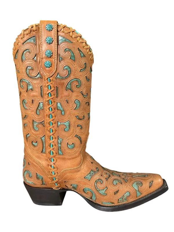 J.B. Dillon Turquoise Leather Cutout Pointed Toe boots Western Coastal Cowgirl 7 - Image 3
