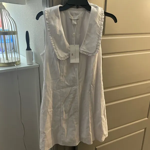 Revolve NWT Caroline Constas Petter Pan Collar White Linen Blend Mini Dress. Size 8 - Image 2