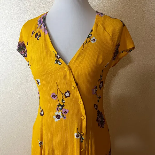 Free People FP Yellow Lost in You Floral Midi Dress XS - Image 4