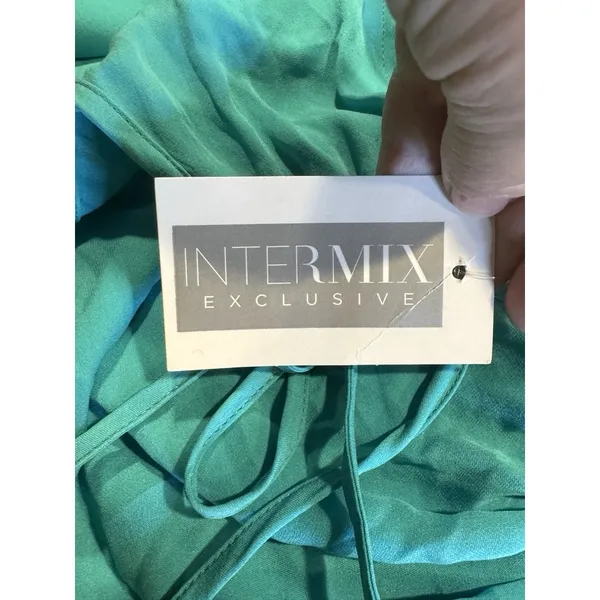 Michelle Mason Teal Midi Asymmetrical hem Silk Dress Size‎ 6 Sundress Wedding - Image 4