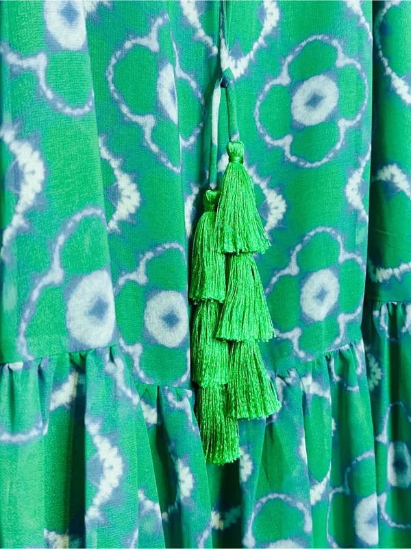 Alexis Green Meadow Tie Dye Chiffon Print Tassel Tie Maxi Skirt - Image 8