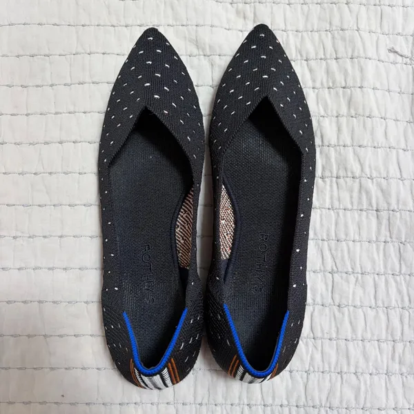 Rothys The Point Black White Micro Dot Pointed Toe Flats 9.5 Stripe Heel‎ EUC - Image 2