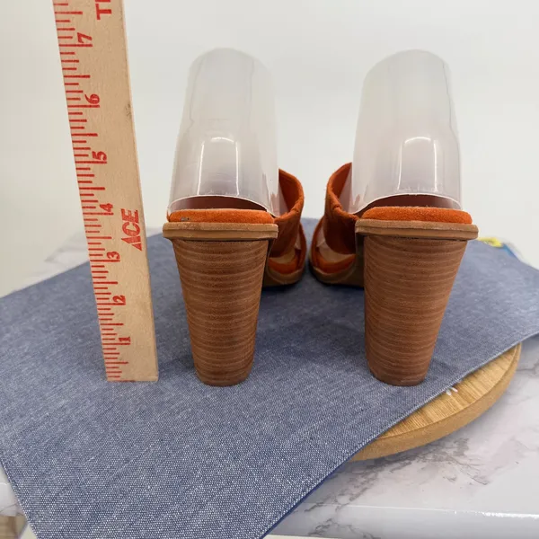 UGG Celia‎ Mule Sandals Womens 9 Orange Suede Stacked Block Heel Open Toe Slide - Image 4
