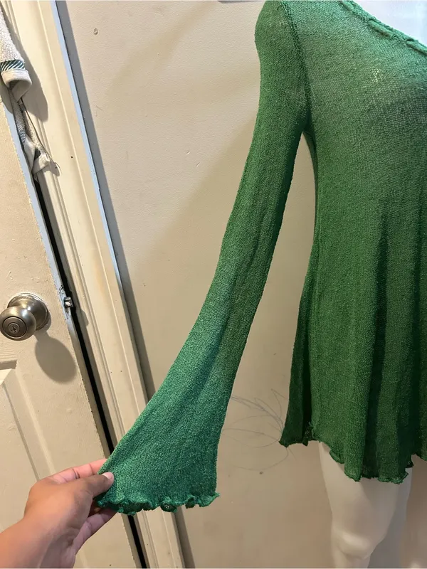 Free People Green Boho V-Neck Long Sleeve Tunic - Image 4