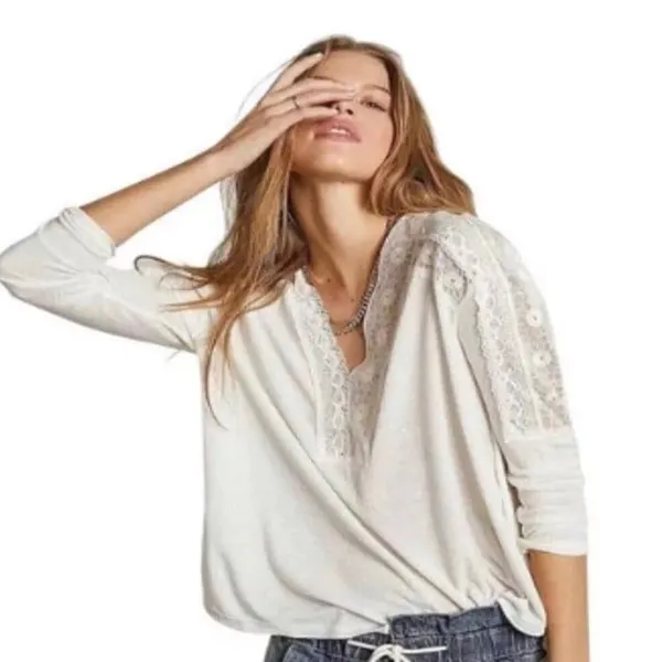 Free People Angel Food Cream Lace boho top blouse size Medium M Coachella - Image 2