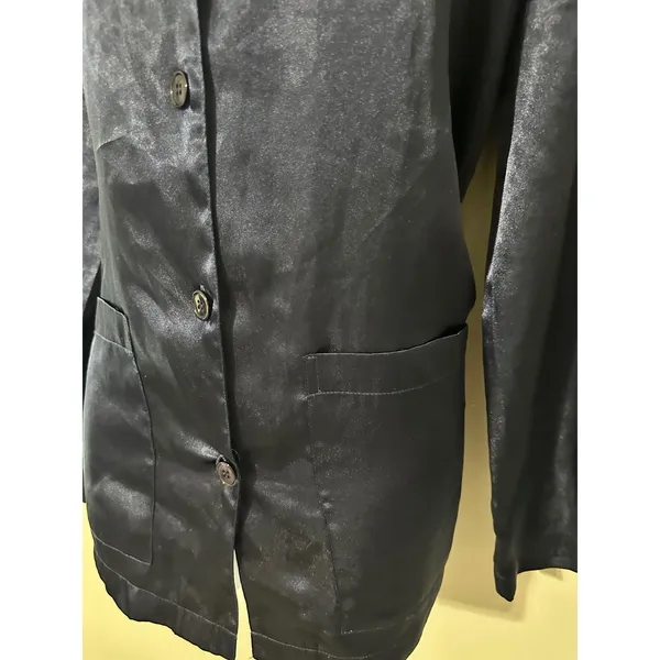 Victoria's Secret‎ Satin Button Up Long Sleeve Top Navy Blue Size M - Image 3