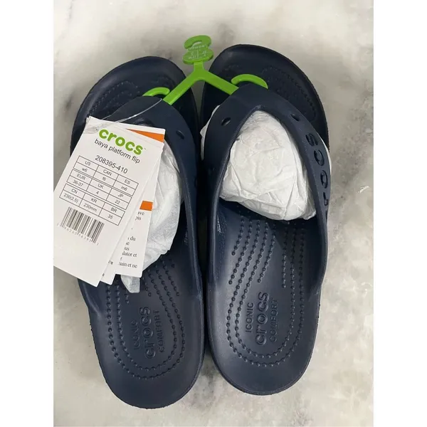 Crocs Baya Platform Flip Sandals Navy Blue Women’s 6 W6 208395-410 N - Image 4