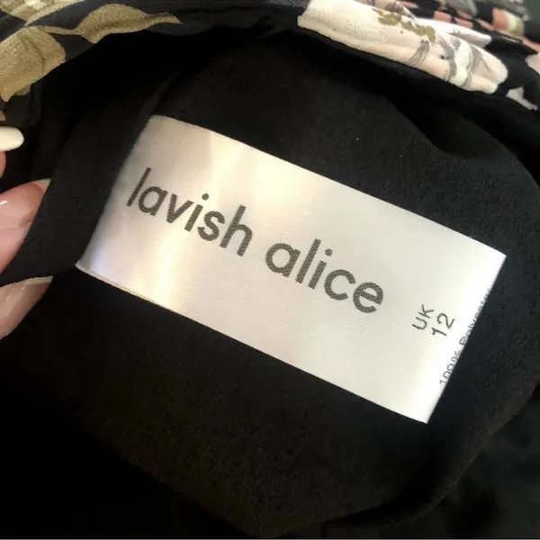LAVISH‎ ALICE Black Floral Asymmetrical Ruffle Strapless Dress Size US 8 NEW - Image 11