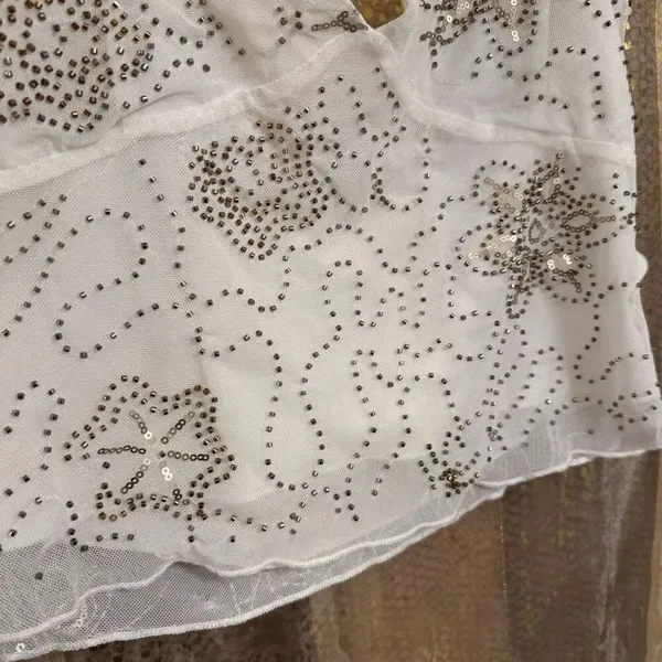 La Peche White Beaded Sequin Festival Party Cami Tank Top Large NWT - Image 4