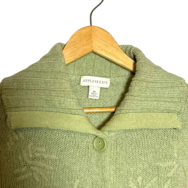 Appleseed's‎ Women’s Vintage Floral Lambs Wool Green Button Up Cardigan Sweater - Image 2