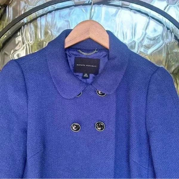 Banana Republic Royal Blue Wool Blend Double-Breasted Coat | 3/4 Sleeve Vintage Style XS - Image 4