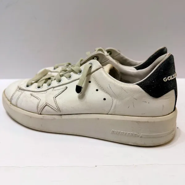 Golden Goose PureStar Low Top Sneakers White Leather Glitter Heel Size 38 US 8 - Image 7