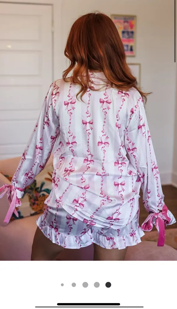 Girly Pink Bow Pajama Set Size L - Image 2