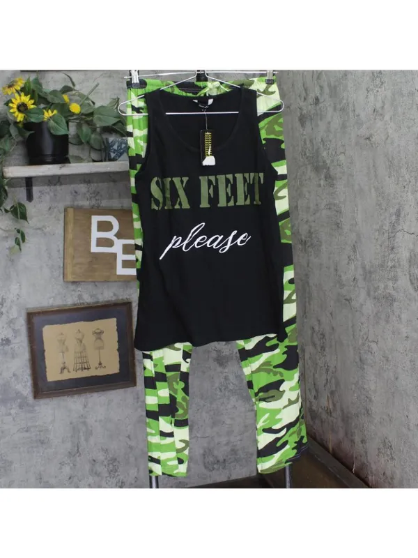 NWT Just Love Sleepwear Tank and Pajama Pants Set 92278971 Camouflage Black M - Image 5