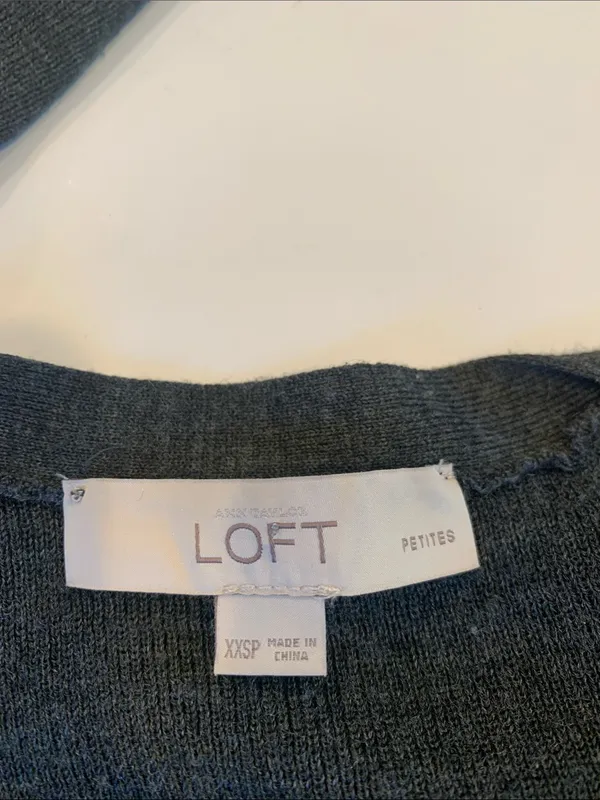 LOFT Women’s XXS Petite Charcoal Gray Longline Button Up V-Neck Cardigan Sweater - Image 7
